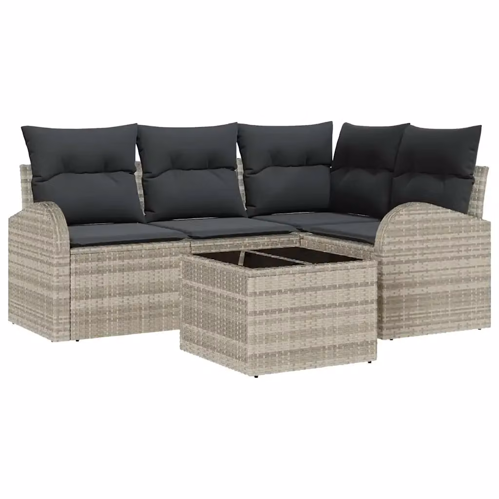 Set Divano da Giardino a L vidaXL 5 Pezzi Grigio con Cuscini e Tavolino in Polyrattan e Acciaio – 2