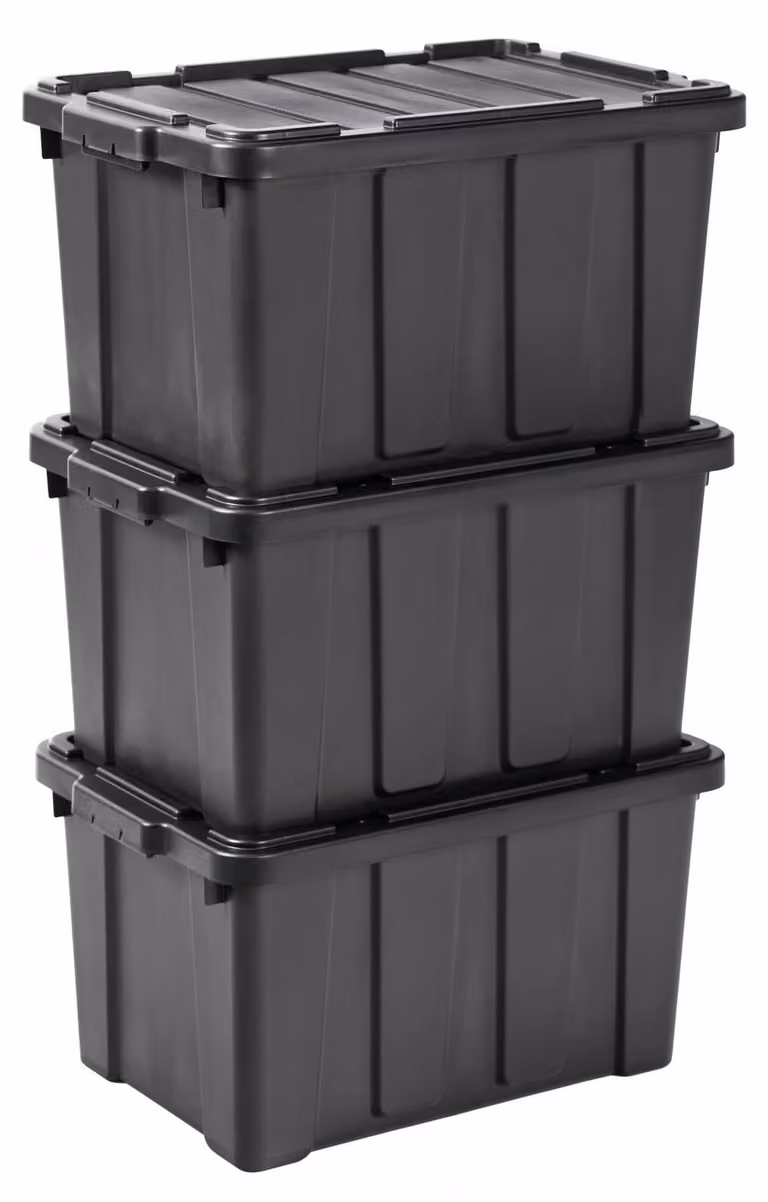 Scatola portaoggetti - Set da 3 - 50 L - 59 x 38,5 x 32 cm - Nero - Impilabile e incastrabile