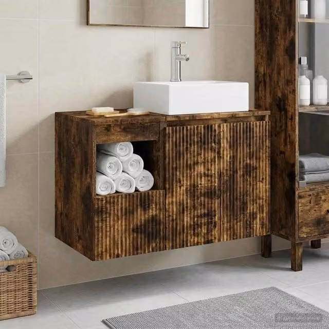 Set di mobili per il bagno 2 pz Rovere Fumo 3404059