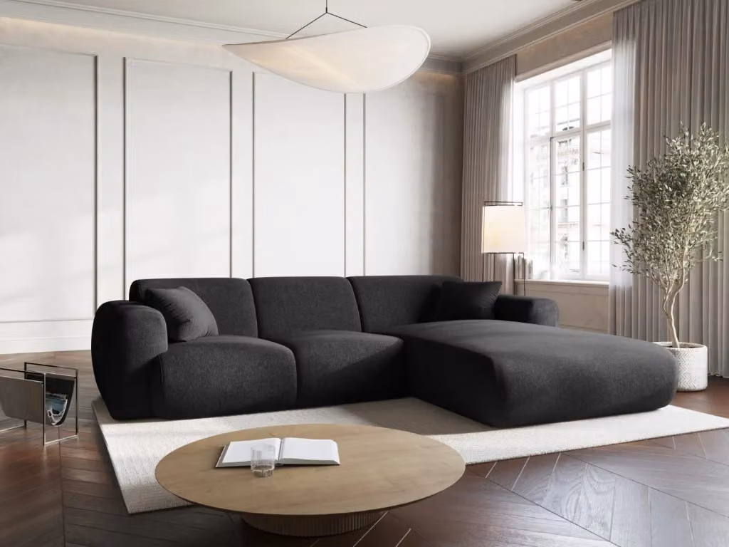 Divano angolare destro Nolio Cosmopolitan Design a 4 posti in ciniglia nero L: 260 cm, P: 130 cm, H: 72 cm – 2