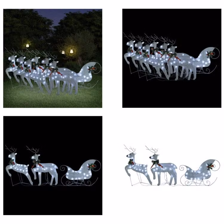 vidaXL Renna con slitta decorazione natalizia 140LEDs Outdoor White - Renna LED - Renna LED - Renna decorazione natalizia - Renna illuminazione natalizia