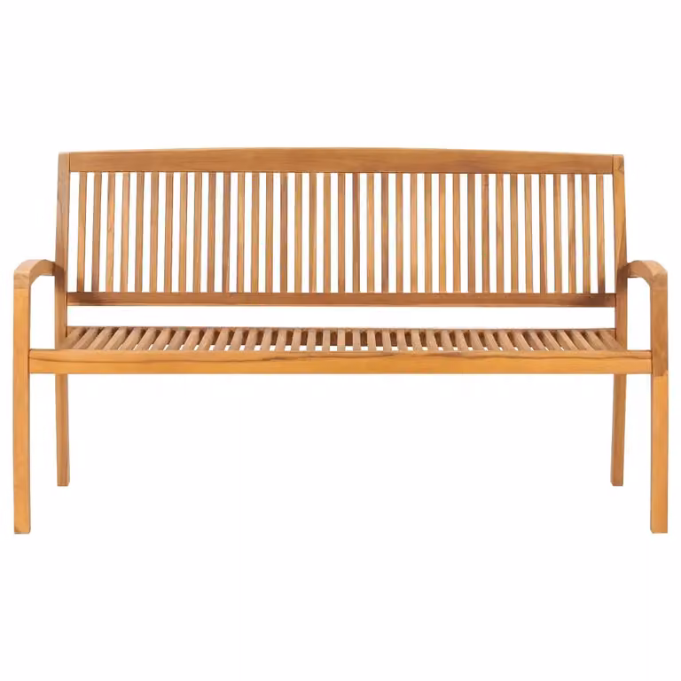 Panchina da giardino impilabile vidaXL in teak massello con cuscini marrone e rosso L: 159 cm