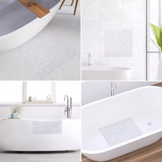 Tappetino antiscivolo in plastica per bambini e famiglie - Tappetino da bagno con centinaia di ventose - Lungo e rotondo - PVC - 52 x 52 cm - Trasparente