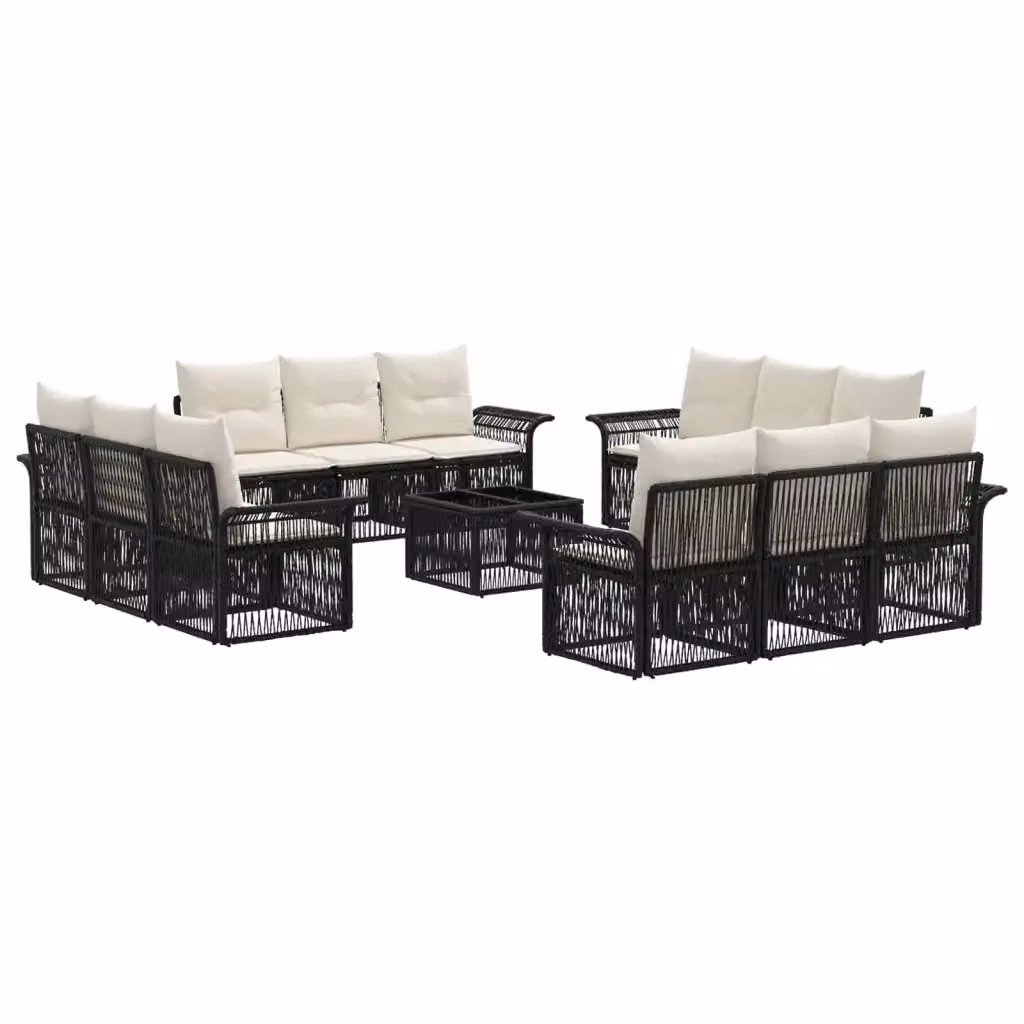 Set Divano da Giardino a Forma a U vidaXL Nero con Tavolino e Cuscini in Polyrattan e Metallo – 2