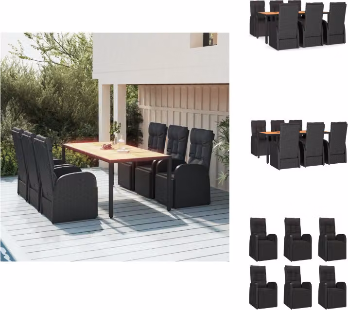 vidaXL set da pranzo da giardino 7 pezzi in poly rattan nero e legno massiccio di acacia - Set di mobili da giardino