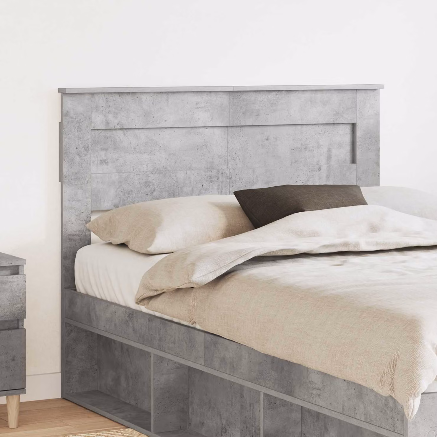 Testiera per letto vidaXL in legno ingegnerizzato, colore grigio cemento, stile minimalista