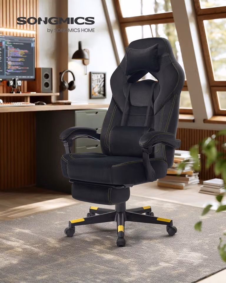 Sedia da gioco, sedia ergonomica per computer, sedia da ufficio, con poggiapiedi, cuscino per la testa, cuscino lombare, superficie in velluto