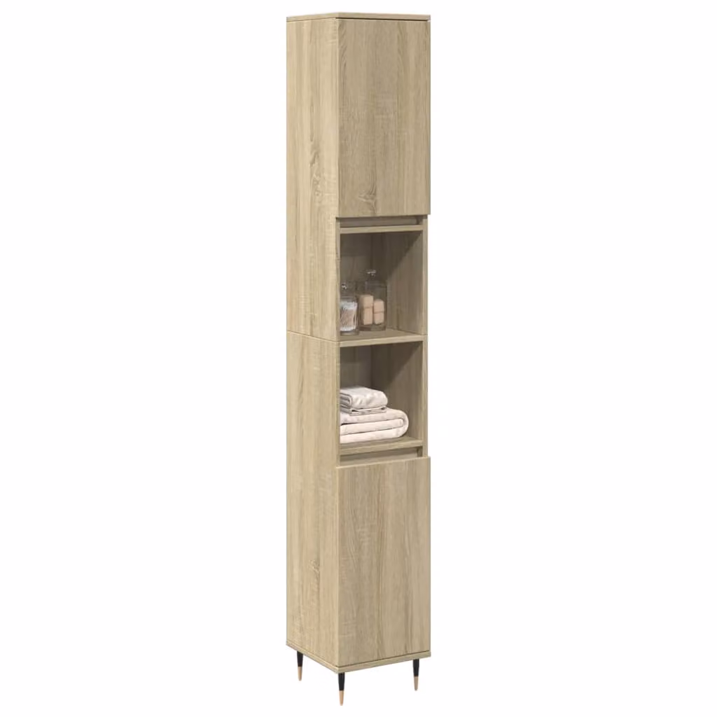 Armadietto da Bagno Moderno vidaXL in Legno Rovere, Colore Marrone, L/P/H: 30 x 30 x 190 cm
