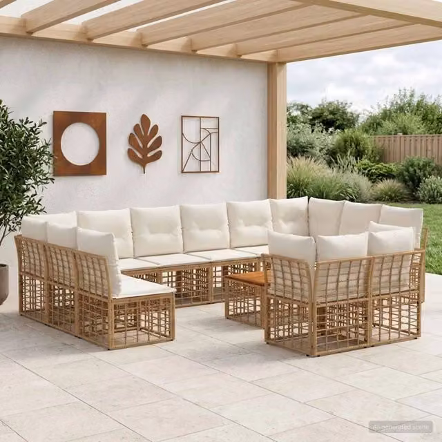 Set di divani da esterno 13 pz 12-Posti Naturale e Bianco Crema 3437592