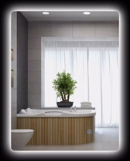 Specchio da bagno rettangolare XYLO con luce LED regolabile e touch switch, bianco e argento, L: 80 cm, H: 60 cm