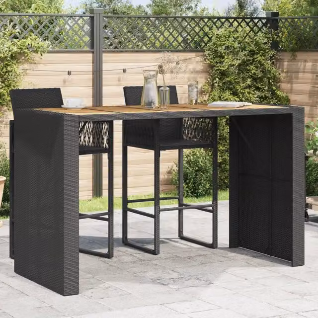 Tavolo Bar da Giardino Piano in Acacia 185x80x110 cm Polyrattan 368700