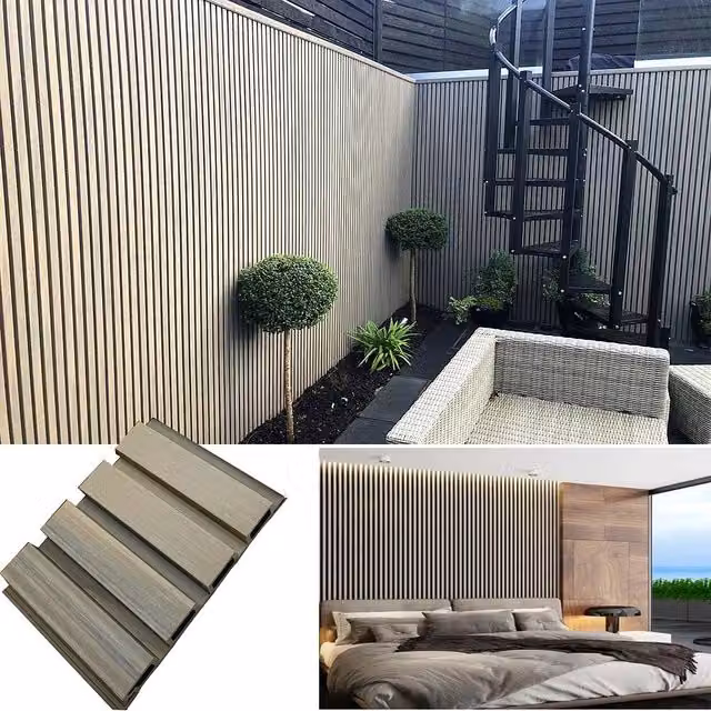 Listoni WPC Elegant per rivestimenti colore Beige, superficie co-estruso, 10m², L: 22 cm, P: 220 cm, H: 2,6 cm