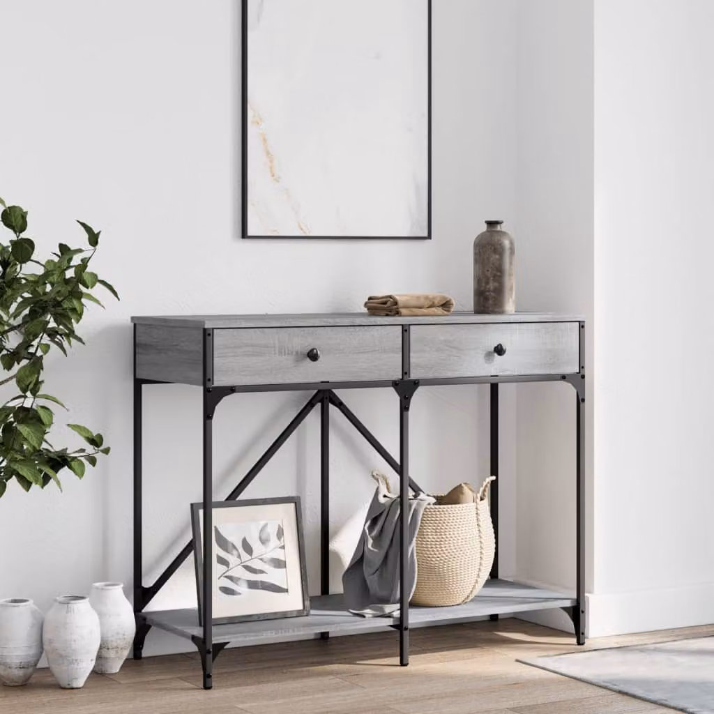 vidaXL Tavolo Consolle in Legno Multistrato Grigio Sonoma L: 100 cm, P: 39 cm, H: 78,5 cm
