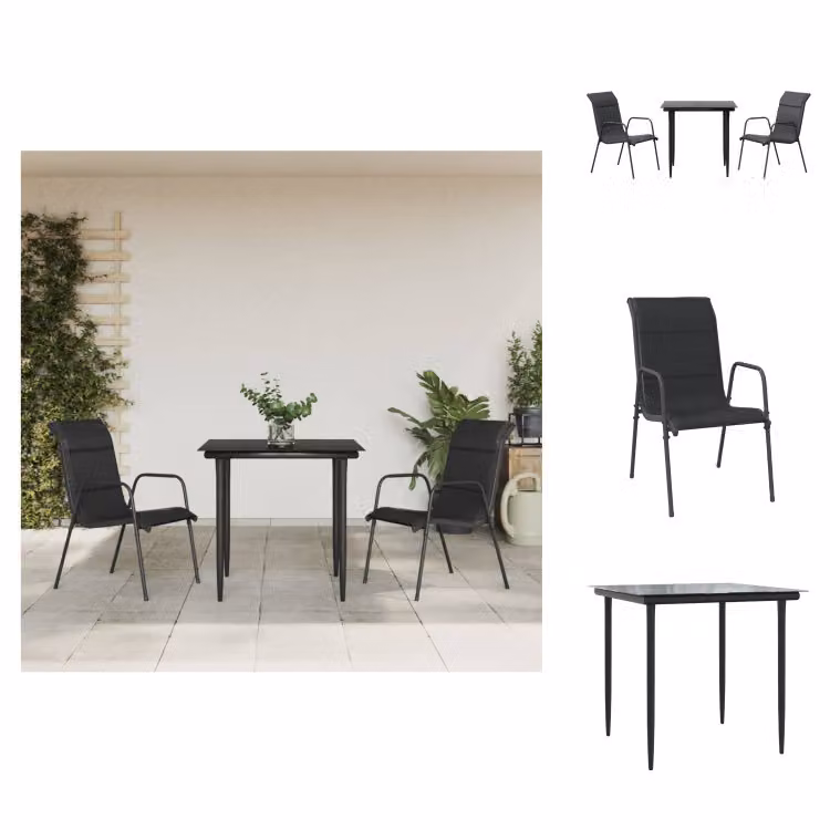 vidaXL Set da pranzo da giardino a 3 pezzi in acciaio nero e textilene - Set di mobili da giardino