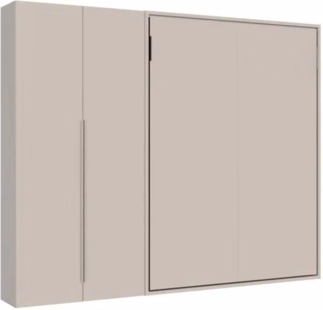Letto matrimoniale a scomparsa Versia Kivio con armadio a sinistra a 2 ante, colore argilla, dimensioni 140 x 200 cm – 1