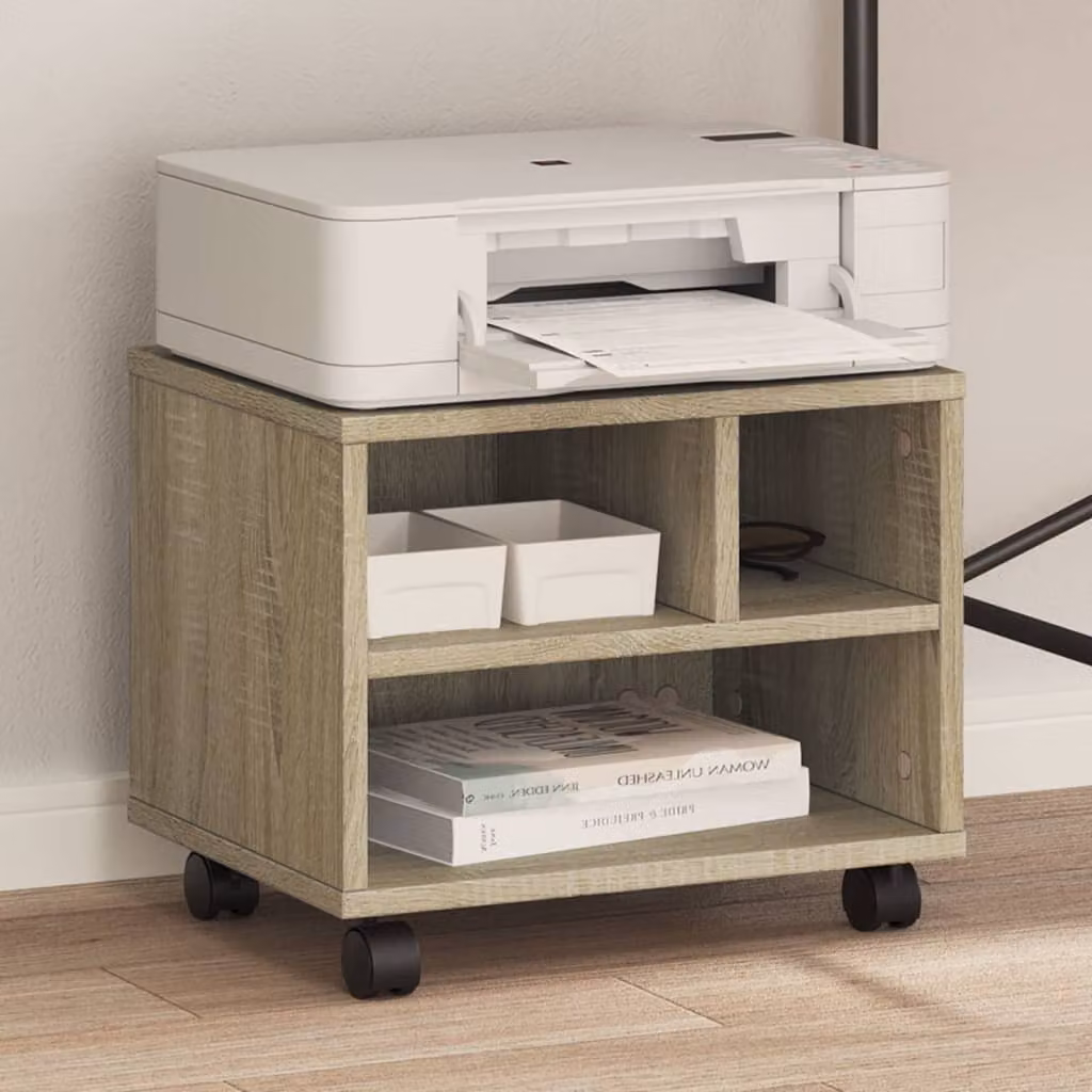 vidaXL Supporto per Stampante con Ruote in Rovere Sonoma, Marrone, L 41 cm x P 32 cm x H 34,5 cm