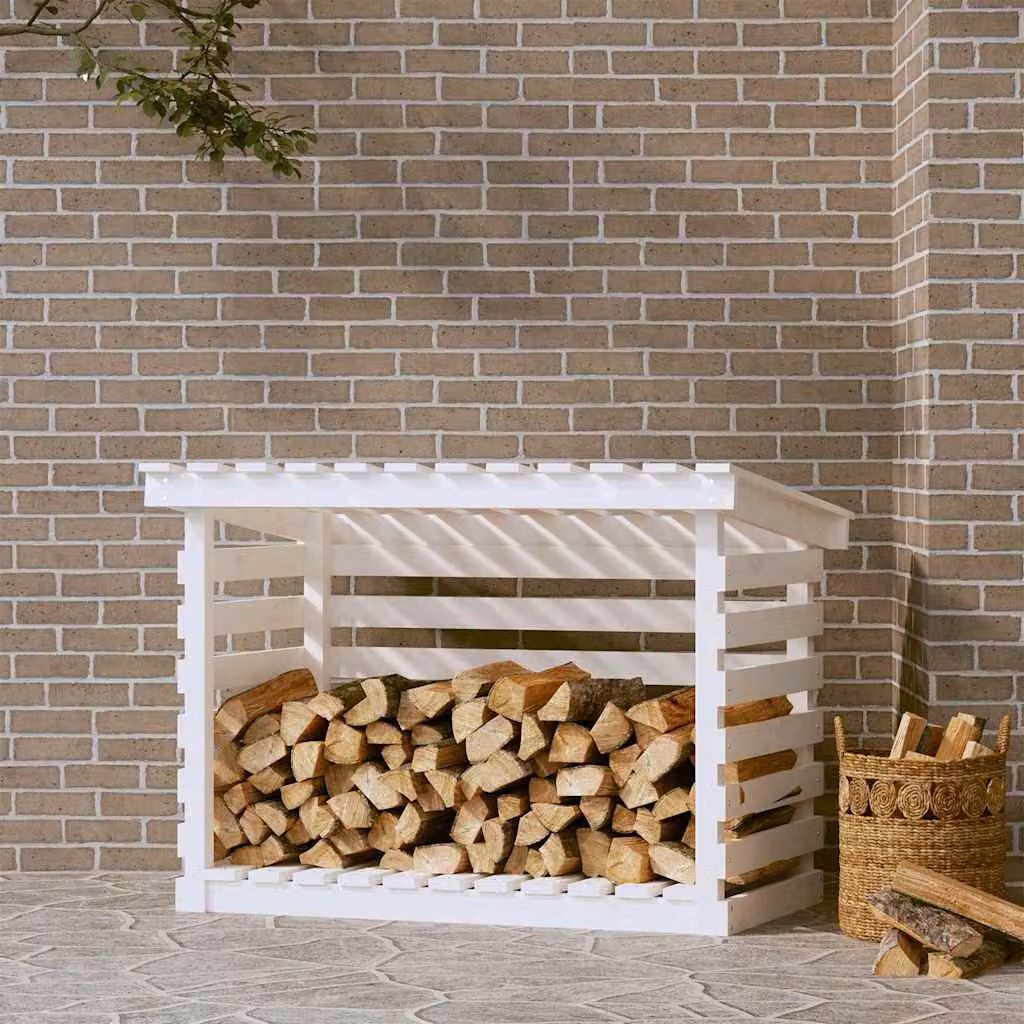 vidaXL Mobiletto Portalegna Bianco in Legno Massello di Pino L: 108 cm, P: 73 cm, H: 79 cm