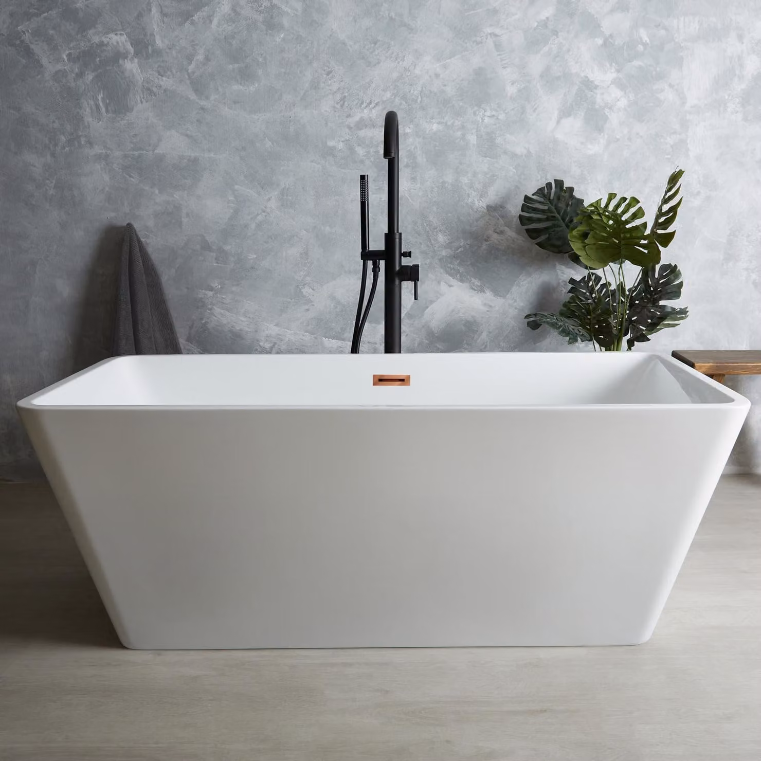 Vasca da Bagno Centro Stanza Quadrata Moderna - 1615mm x 720mm - Troppopieno Vasca Cromato