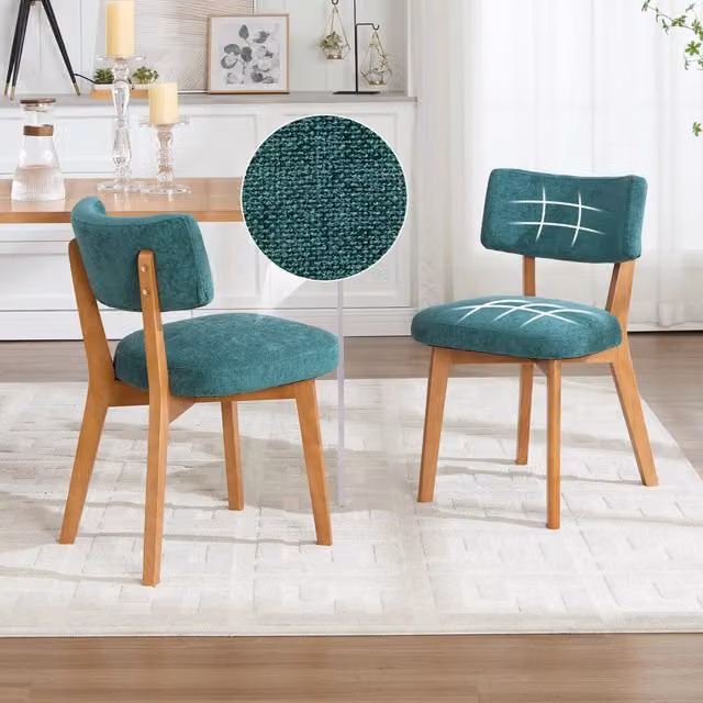 Sedia da pranzo ergonomica OKWISH imbottita in tessuto verde con gambe in legno per casa e ufficio