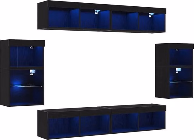 Set mobile TV 8 pz | Armadietto TV | Mobile Porta TV Rovere nero Legno multistrato