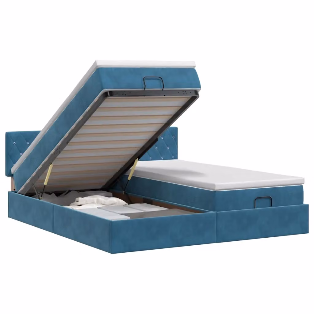 Letto ottomano con contenitore e materasso vidaXL in velluto blu, L/P/H: 200 x 180 x 88 cm – 2