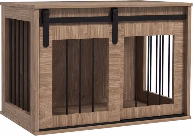 Gabbia per cani e animali Minimal effetto legno marrone e nero L 80 cm, P 54 cm, H 57 cm – 1