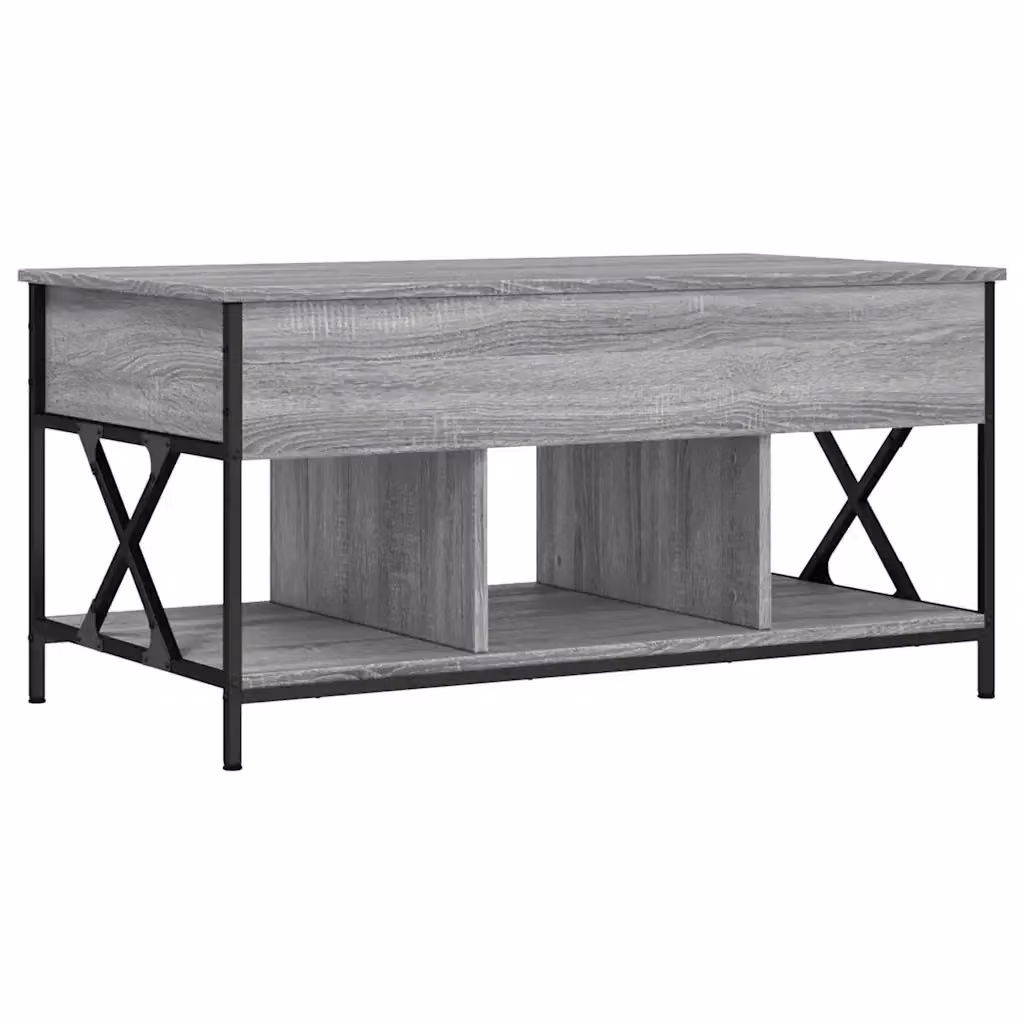 Tavolino da salotto rettangolare vidaXL in stile industriale grigio con struttura in metallo e piano in legno composito L: 100 cm, P: 55 cm, H: 50 cm – 2