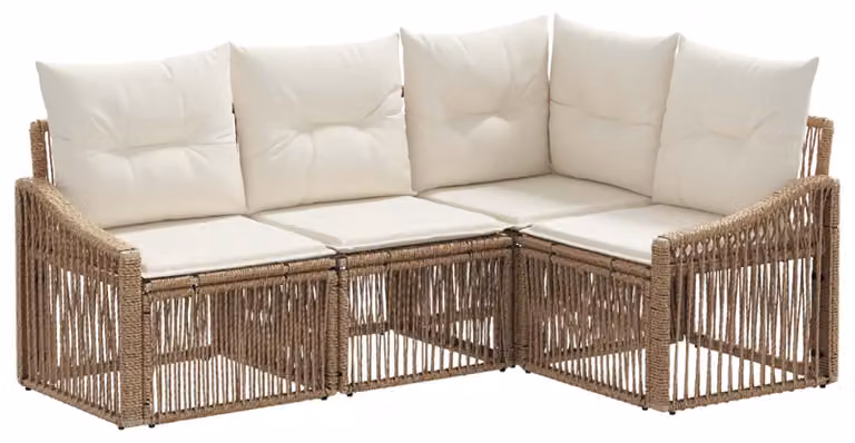 Set di divani da giardino, 4 pezzi, color beige, in rattan sintetico