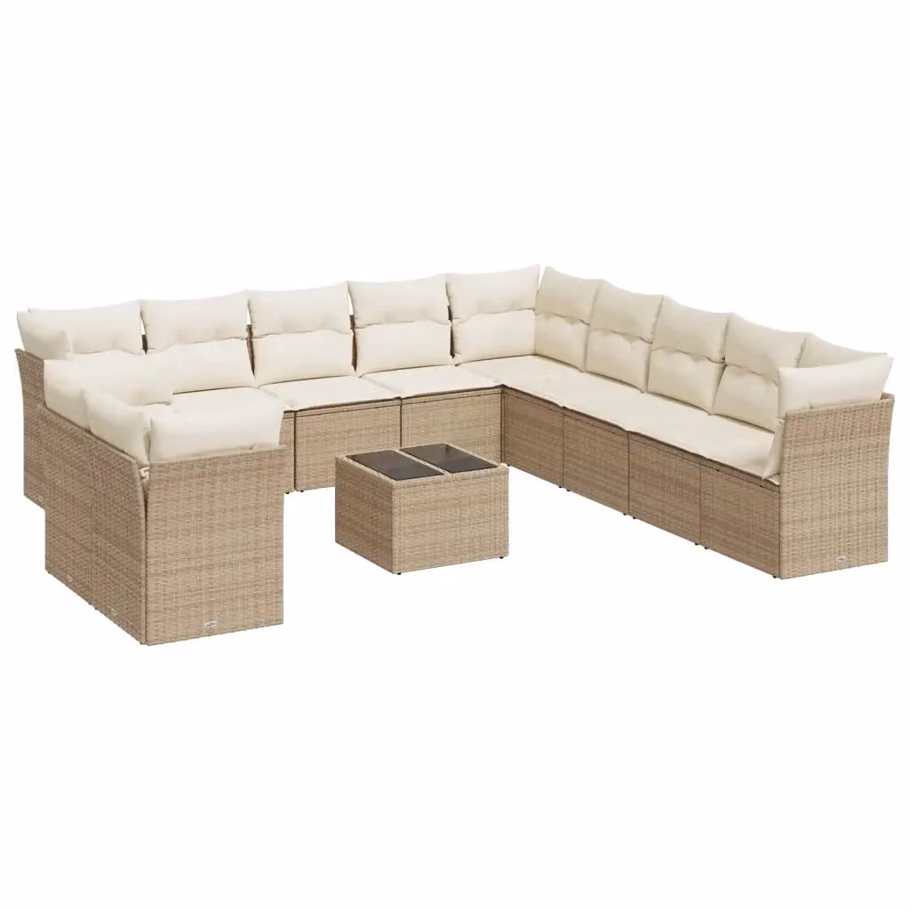 Set di Divani da Giardino VIDAXL in Polyrattan con Cuscini Beige, Composizione a U per 12 Persone – 2