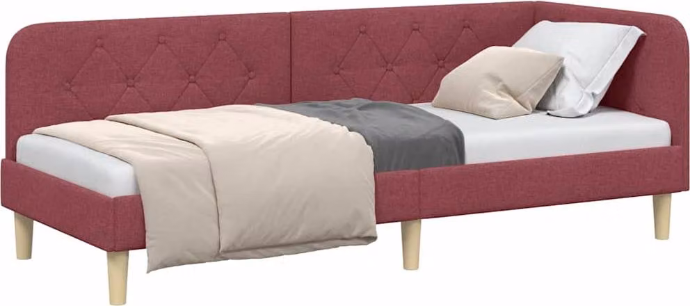 Cornice del letto ad angolo Rosso Vino 80 x 200 cm Tessuto