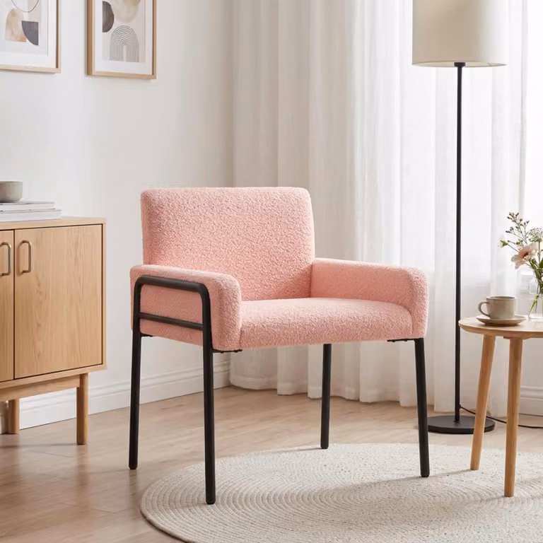 Sedia d'accento moderna vidaXL in tessuto bouclé rosa con braccioli