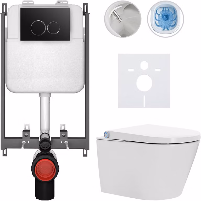 WC sospeso con bidet Cronus Standard - bianco lucido - pulsante Prime/Dualo, nero - da incasso - 59,3x38,4 cm
