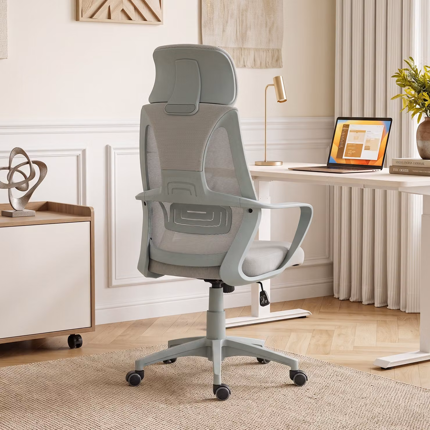 Sedia da ufficio Vinsetto grigia con poggiatesta e supporto lombare per home office – 2