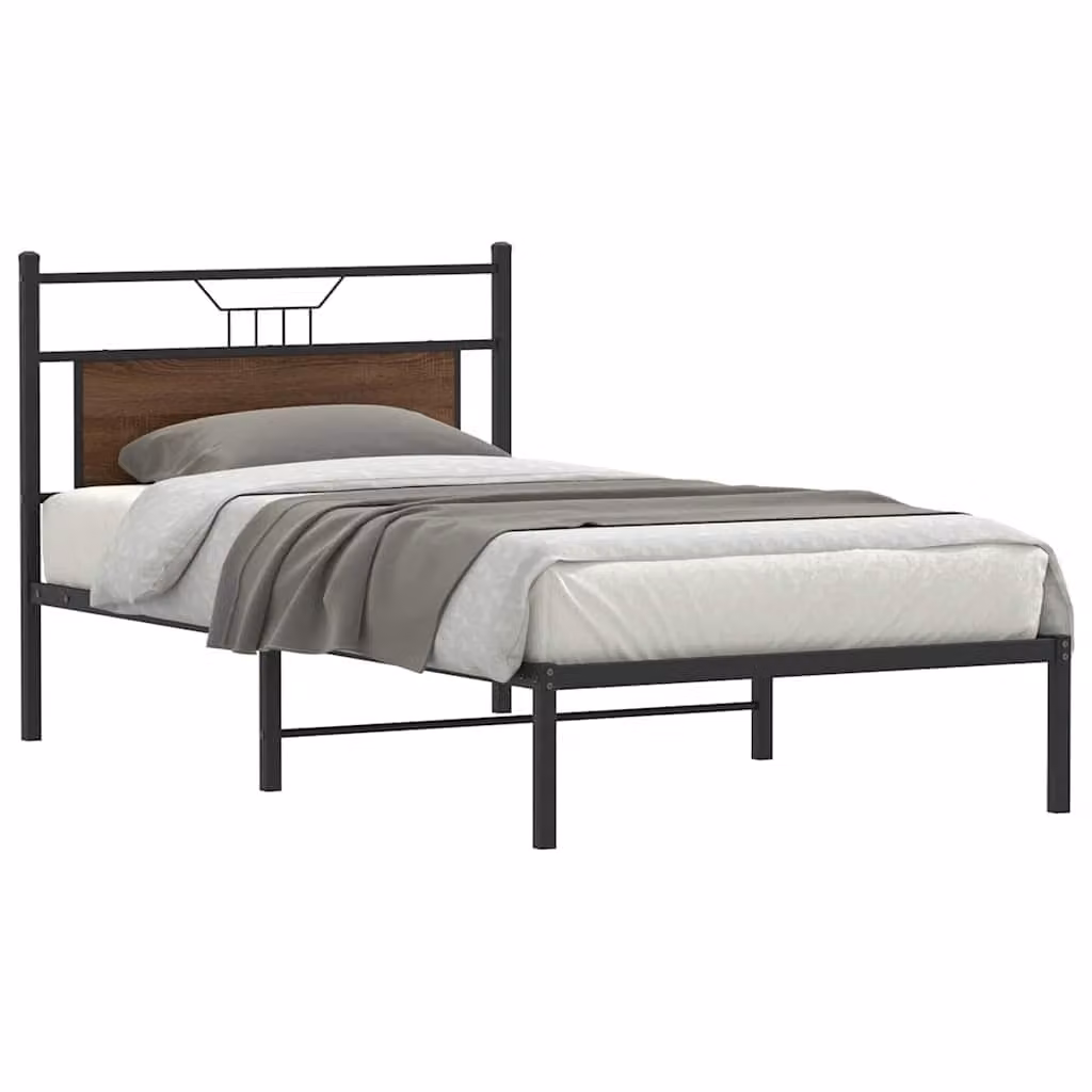vidaXL Giroletto senza Materasso in Rovere Marrone con Struttura in Metallo e Legno L: 107 cm, P: 207 cm