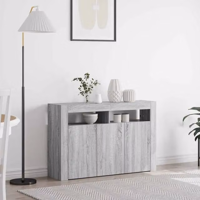 Credenza Buffet Armadio da Cucina e Soggiorno vidaXL in Legno MDF Grigio con Illuminazione Integrata L: 116 cm, P: 30 cm, H: 75 cm