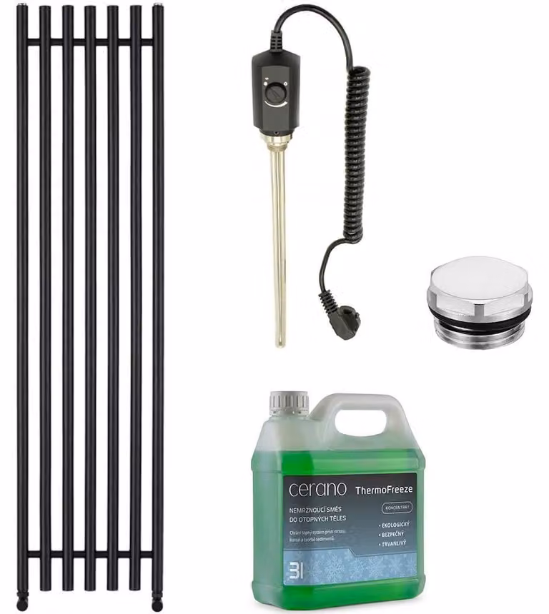 CERANO - Set di radiatori elettrici da bagno Valerio - 900 W - nero opaco - 1560 x 390 mm