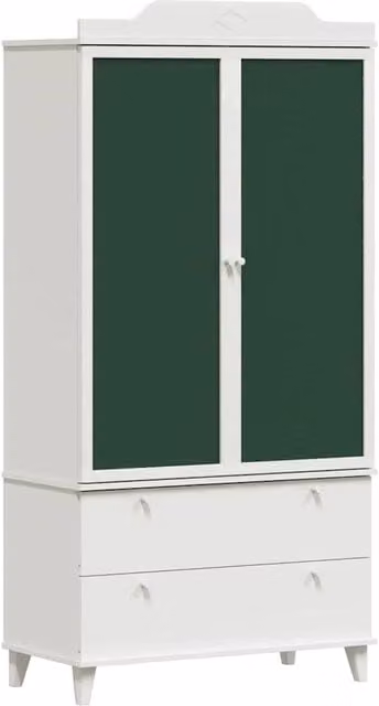 Armadio moderno per cameretta bambini con lavagna e cassetti integrati, bianco e verde, L: 90 cm, P: 45 cm, H: 180 cm – 1