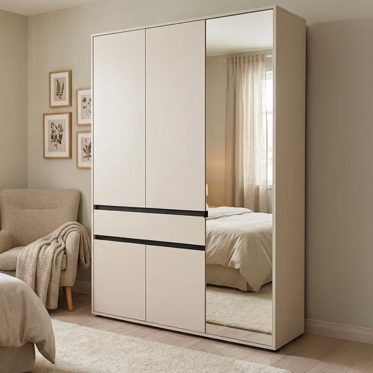 Dmora Guardaroba 3 Ante Ilbono 138x55 cm Bianco, 5 Ripiani un Cassetto