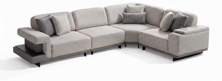 Set da salotto moderno grigio: divano ad angolo di design a forma di L, comodo, in tessuto