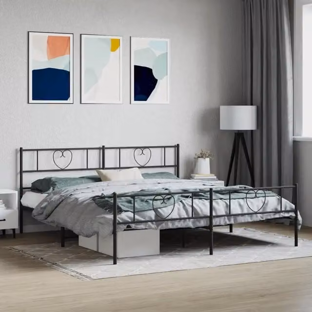 Giroletto vidaXL con testiera e pediera in metallo nero L/P/H: 200 x 200 x 90 cm