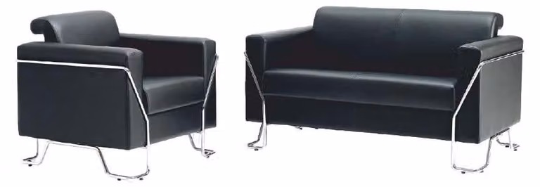 Sofa-Set 2-Sitzer Sessel Schwarz Ledersofas Modern Leder Metall