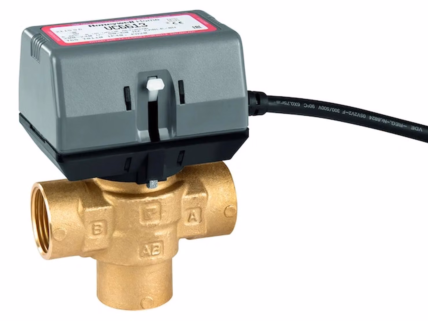 VALVOLA TERMOSTATICA A TRE VIE VC4613M, DN20 (3/4"), 230V, in ottone, confezione da 1 pezzo.