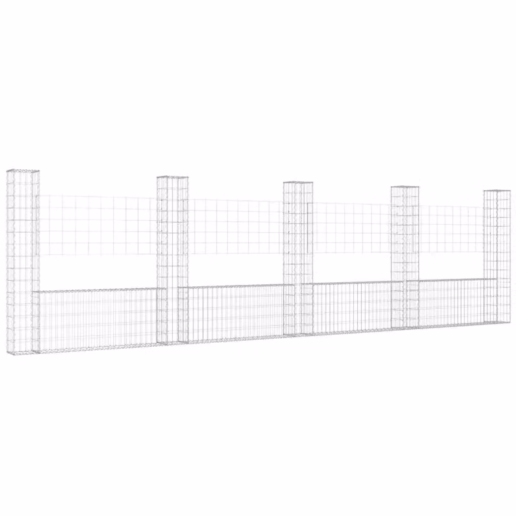 Cesto Gabbione a U con 5 Pali in Ferro vidaxl Grigio L: 500 cm, P: 20 cm, H: 150 cm – 2