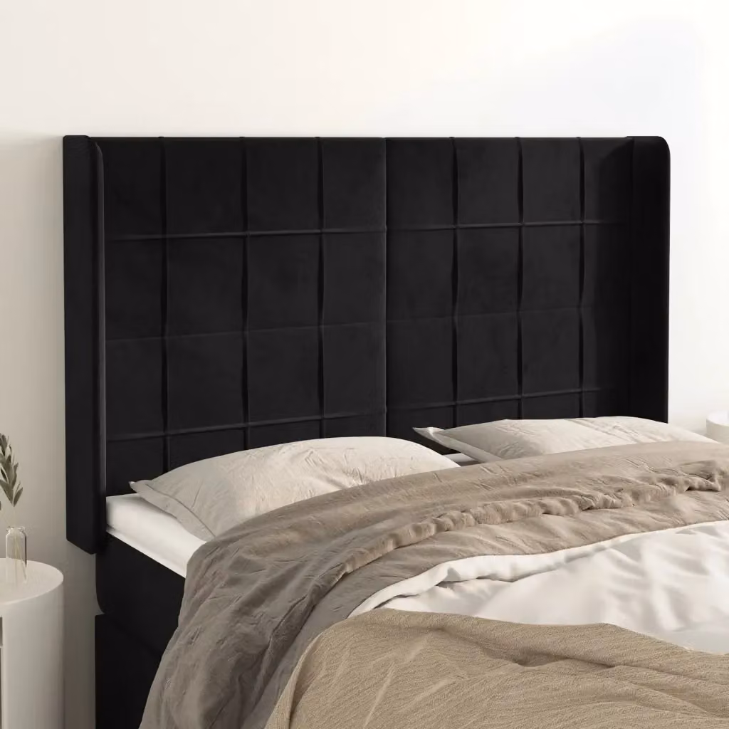 Testiera ad orecchio in velluto nero per camera da letto L: 147 cm, P: 16 cm, H: 118/128 cm – 2