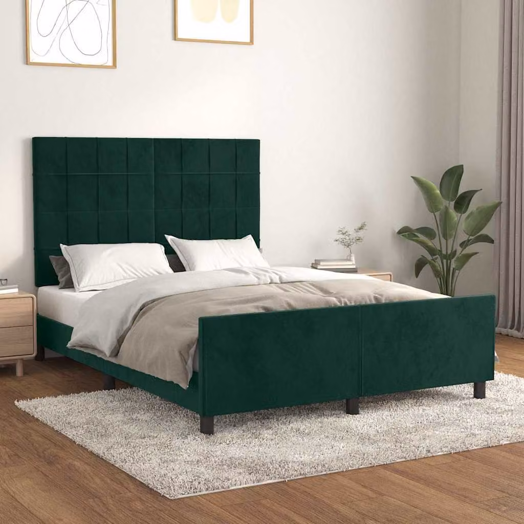 vidaXL Giroletto in Velluto Verde con Listelli in Legno L/P/H: 140 x 200 x 128 cm – 1