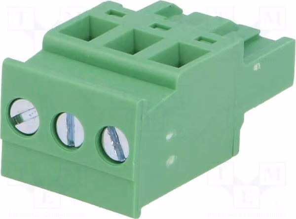 5 connettori a morsetto disattivabili, con 3 contatti angolati, sezione 5 mm, capacità 2,5 mm², modello 2EDGKA-5.0-03P-14-00