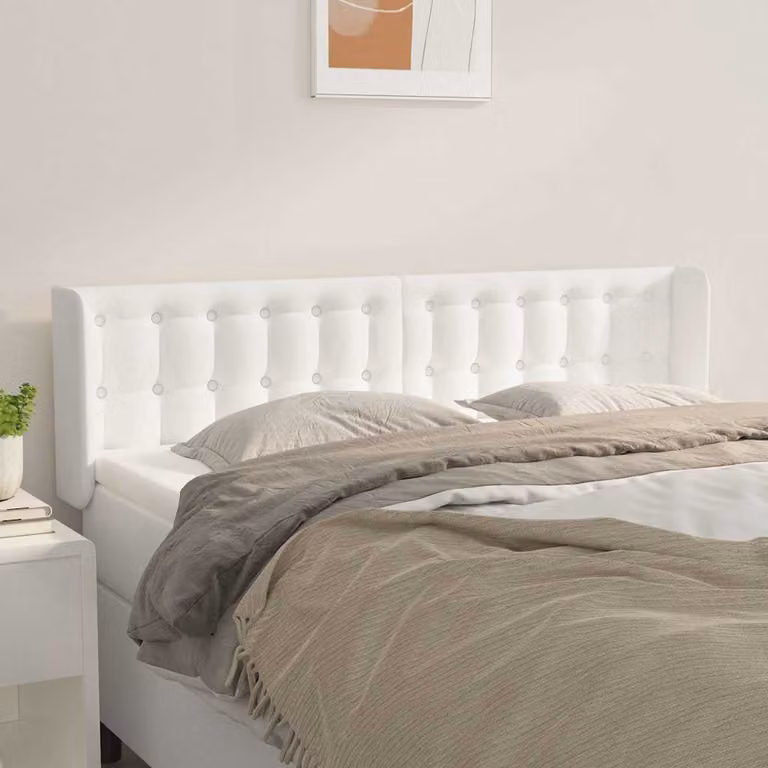 Testiera ad orecchio vidaXL in similpelle bianca con pannello imbottito, L: 147 cm, P: 16 cm, H: 78-88 cm