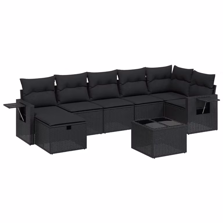Set Divani da Giardino con Cuscini 8 pz Nero in Polyrattan