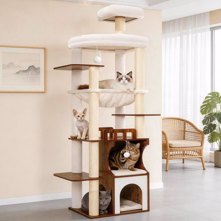 Tiragraffi per gatti - Albero per gatti in legno - 187 cm - Per gatti grandi - Marrone