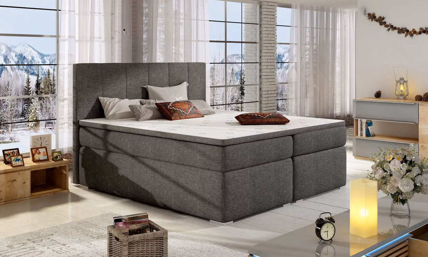 Lederbett Polster Bett Boxspring Betten 180x200cm Bettkasten Matratze Topper